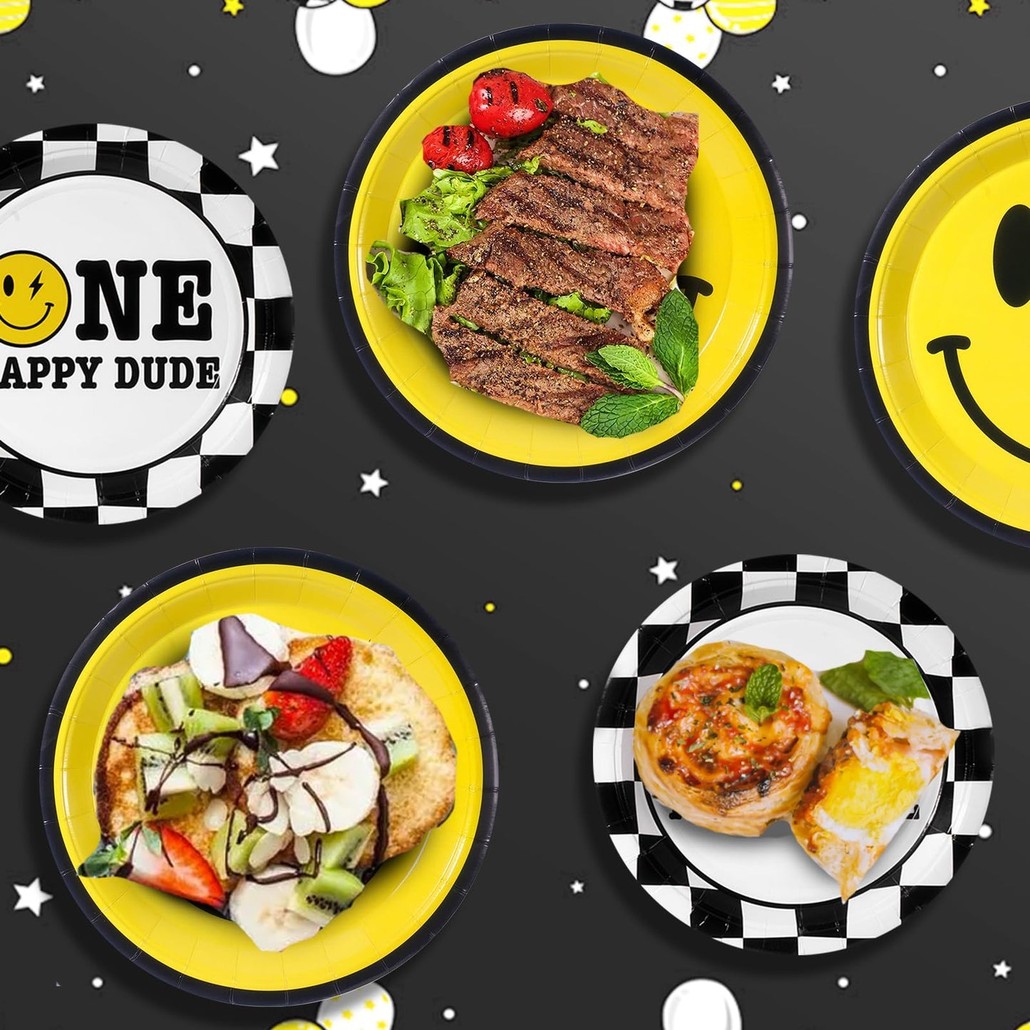 One Happy Dude Birthday Decorations Yellow Smile Face Party Plates One Happy Dude Paper Plates Disposable Party Favors for Birth