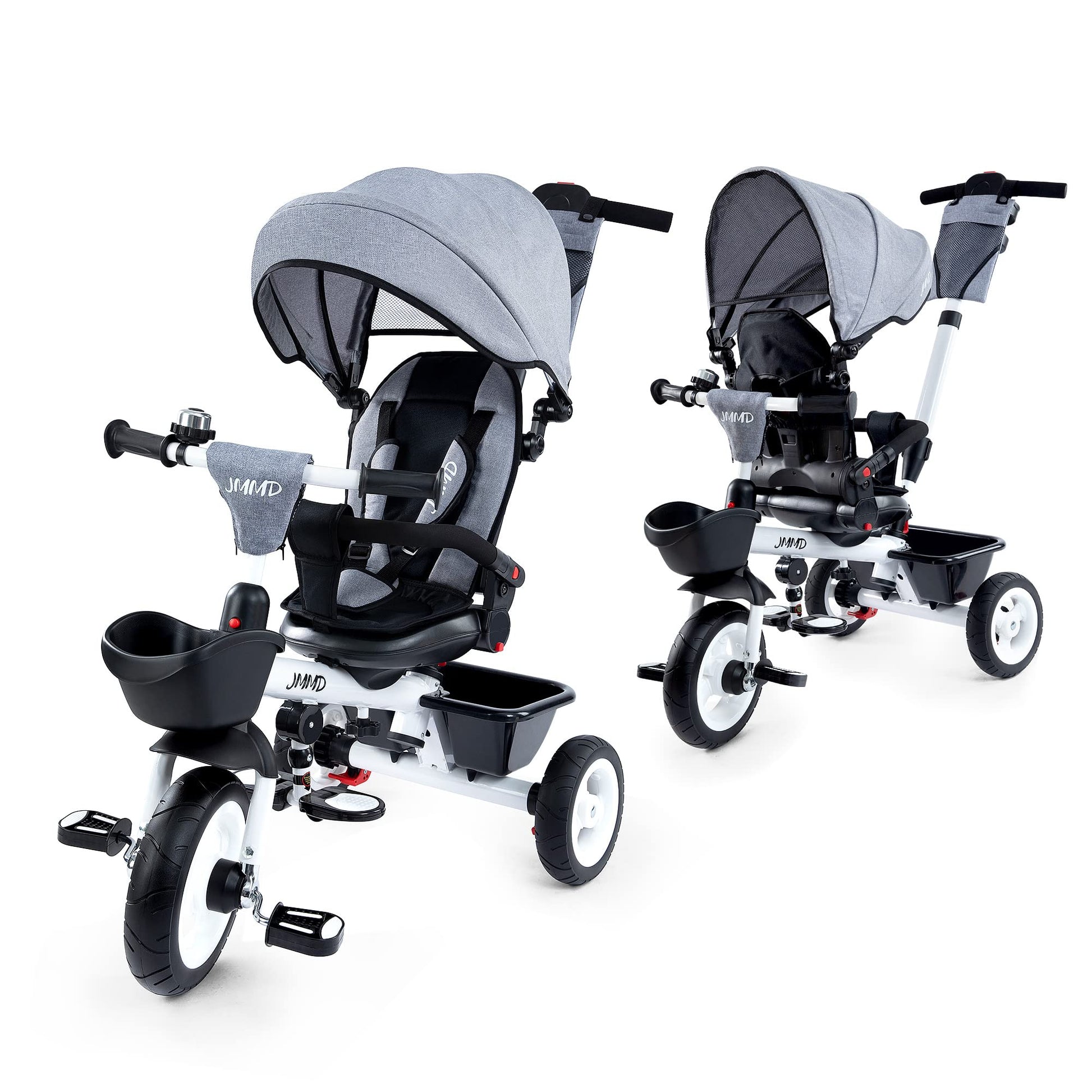 JMMD Baby Trike, 6-in-1 Kids Tricycle with Adjustable Push Handle, Removable Canopy, Safety Harness for 18 Months - 5 Year Old, 