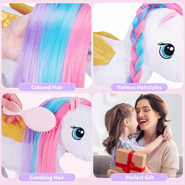 Ouozzz Unicorn Stuffed Animal With 4 Babies Inside And A Comb 14.7' Colorful Rainbow Unicorn Plush For Kids, Girls, Daughters On Birthday, Christmas, Easter