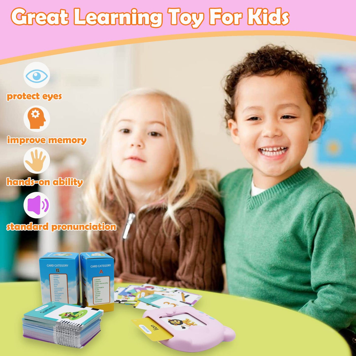 Spanish & English 510 Words Alphabet Bilingual Talking Flash Cards For 3-8 Years Toddlers, Pocket Speech Buddy Therapy Autism To