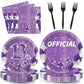 Qyeahkj 100 Pcs Purple Official Teen Birthday Decor 13Th Birthday Plates Napkins Forks Set Disposable Official 13Th Tableware Te