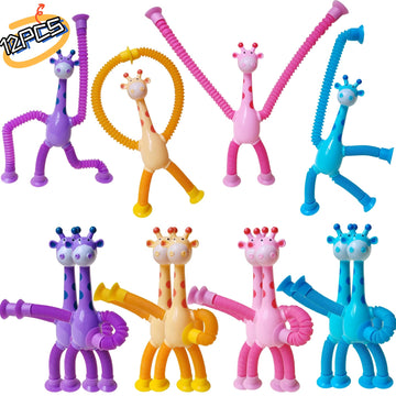 12 Pcs Telescopic Suction Cup Giraffe Toy-Sucker Pop Tube Fidget Sensory Toys Party Favors For Kids Toddler Age 3 4 5 6 7 8 9,Bi