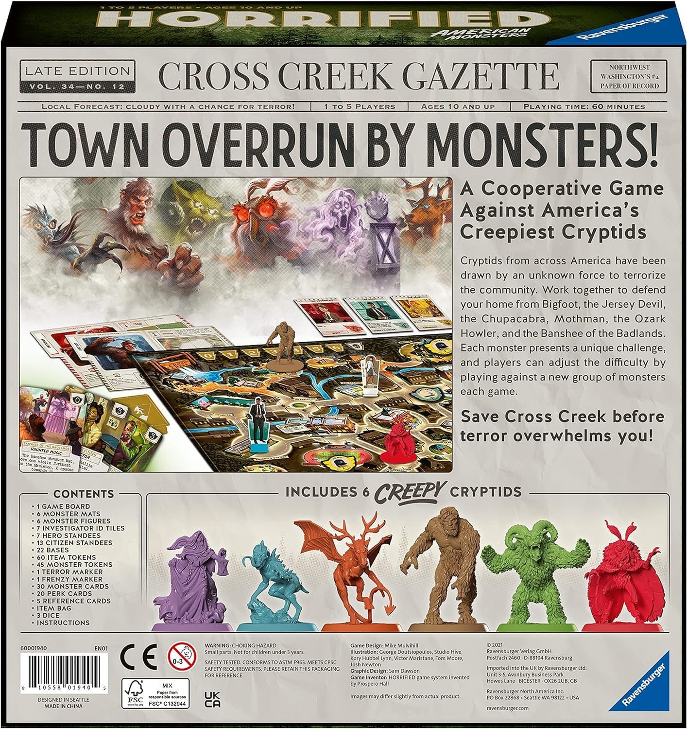 Ravensburger Horrified American Monsters Board Game - Engaging Gameplay for Ages 10+, Multicolor, Model 60001940