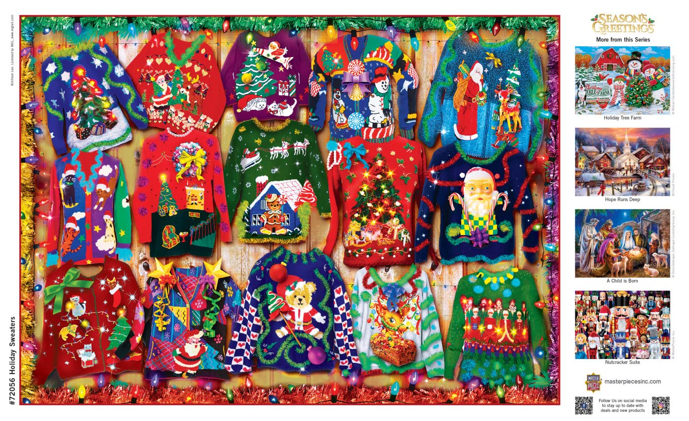 MasterPieces 1000 Piece Christmas Jigsaw Puzzle - Holiday Sweaters, 19.25"x26.75", Cardboard, Model 81722