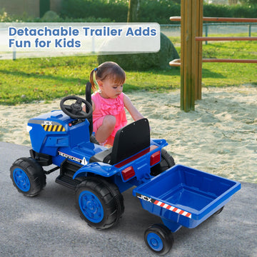 Olakids 12V Kids Ride On Tractor, Battery Powered Motorized Electric Car With Trailer, Dual Motors, Remote Control, Light, Music, Usb, Toddler Vehicle Toys For Boys Girls (Blue)