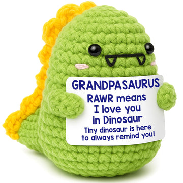 Mini Grandpa Gifts for Christmas- Handmade Crochet Dinosaur Grandpasaurus RAWR I Love You Gift for Grandpa Papa Pops Birthday Ch