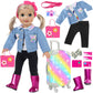 18 Inch Girl Doll Clothes And Accessories Case Luggage Travel Play Set Include Colorful Suitcase, Jeans Jacket, Top, Pants, Boots, Camera, Handbag ... (No Doll)