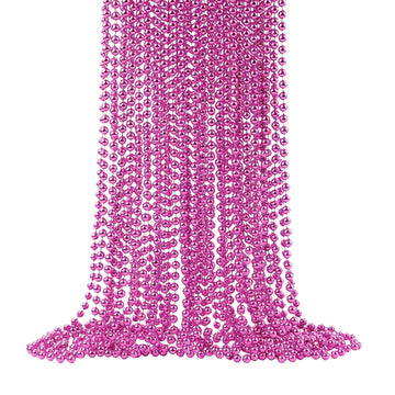 SHAOQINLIN 24 Pcs 33 Inch 7 mm Metallic Pink Bead Necklaces, Mardi Gras Beads Necklaces Party Beads Necklace Bulk Round Cancer B