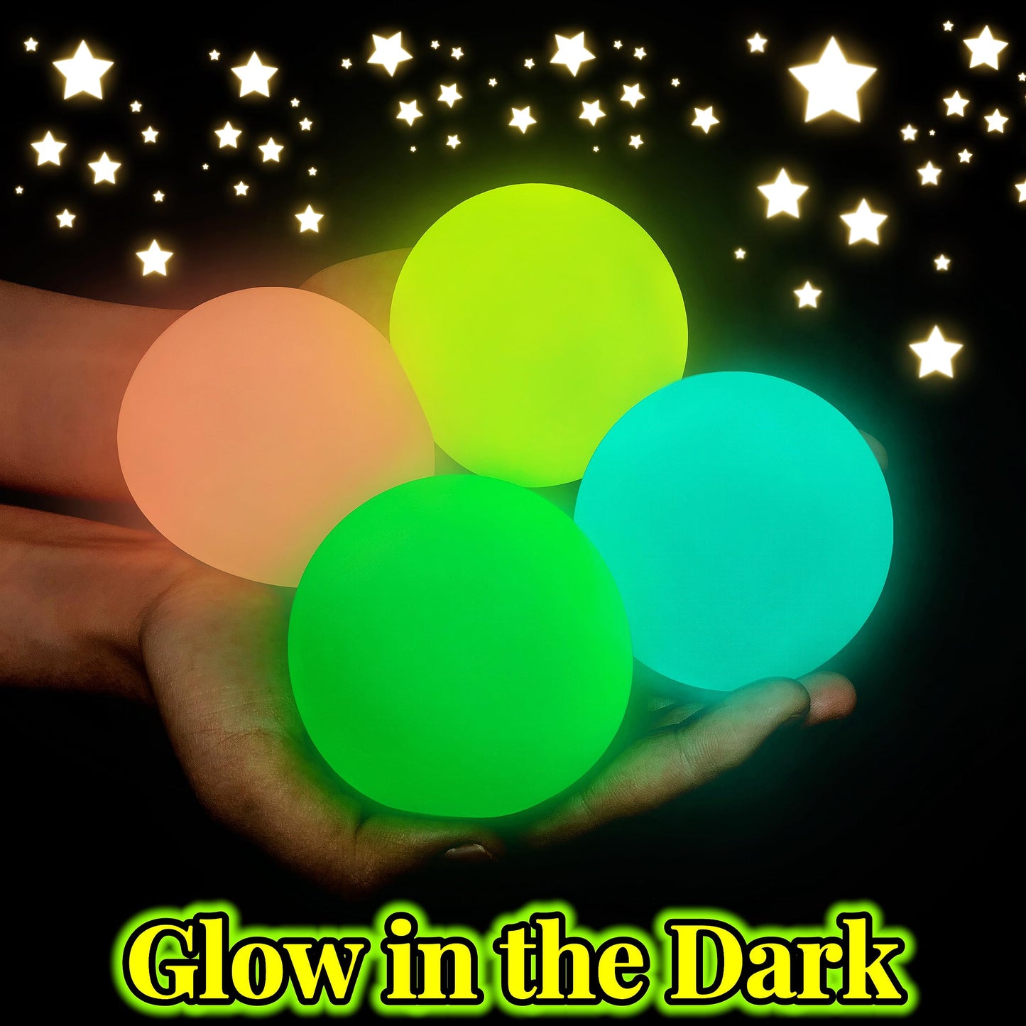 JIAHO 4 PCS Glow in The Dark Squishy Stress Balls, 2.4'' Sticky Dough Balls Squishy Toys, Party Favors for Kids, Stress Relief S