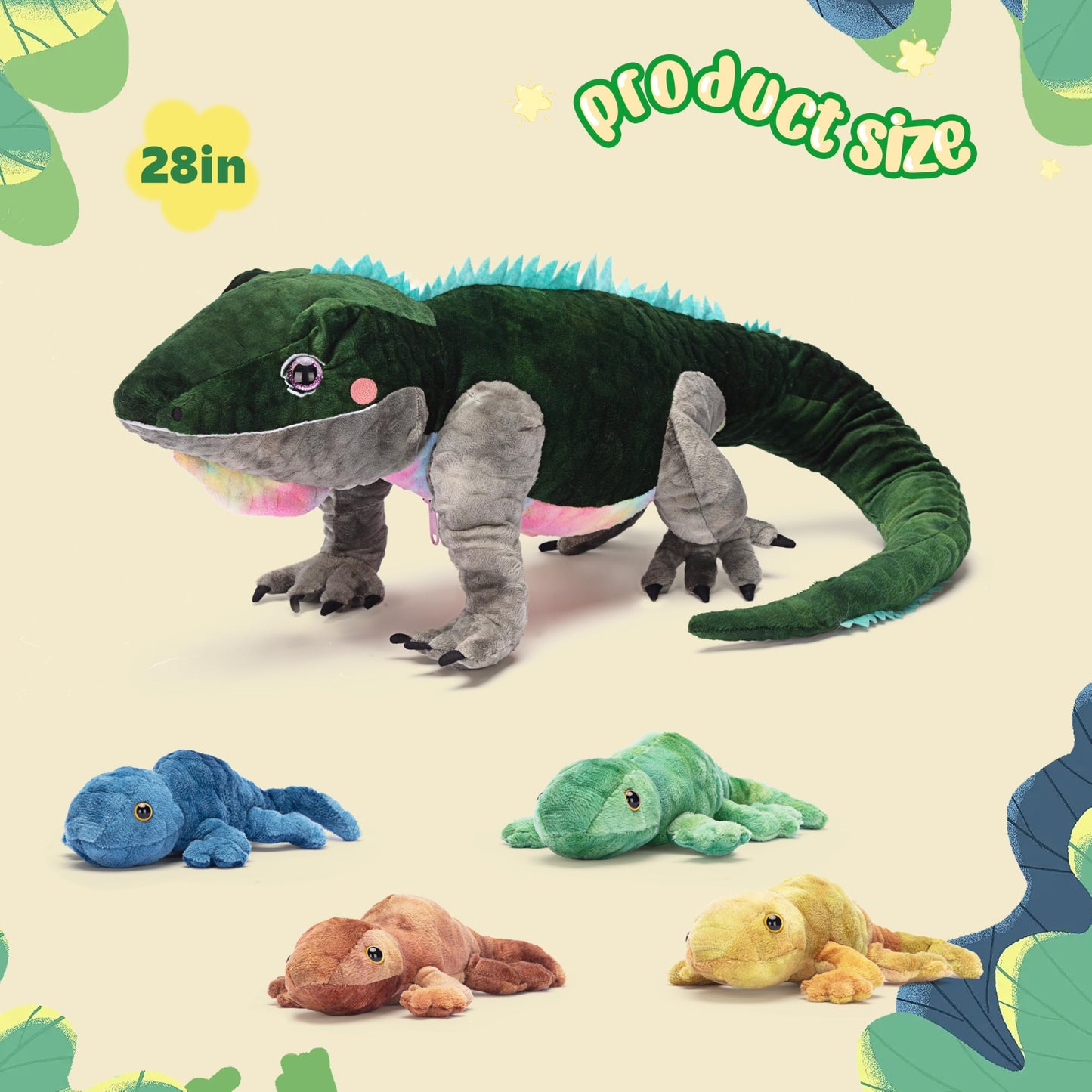 Ikasa Mom Lizard Stuffed Animal Plush Toy, 28'' Cute And Soft Family Set With Mini Babies, Christmas Or Birthday Gifts For Child