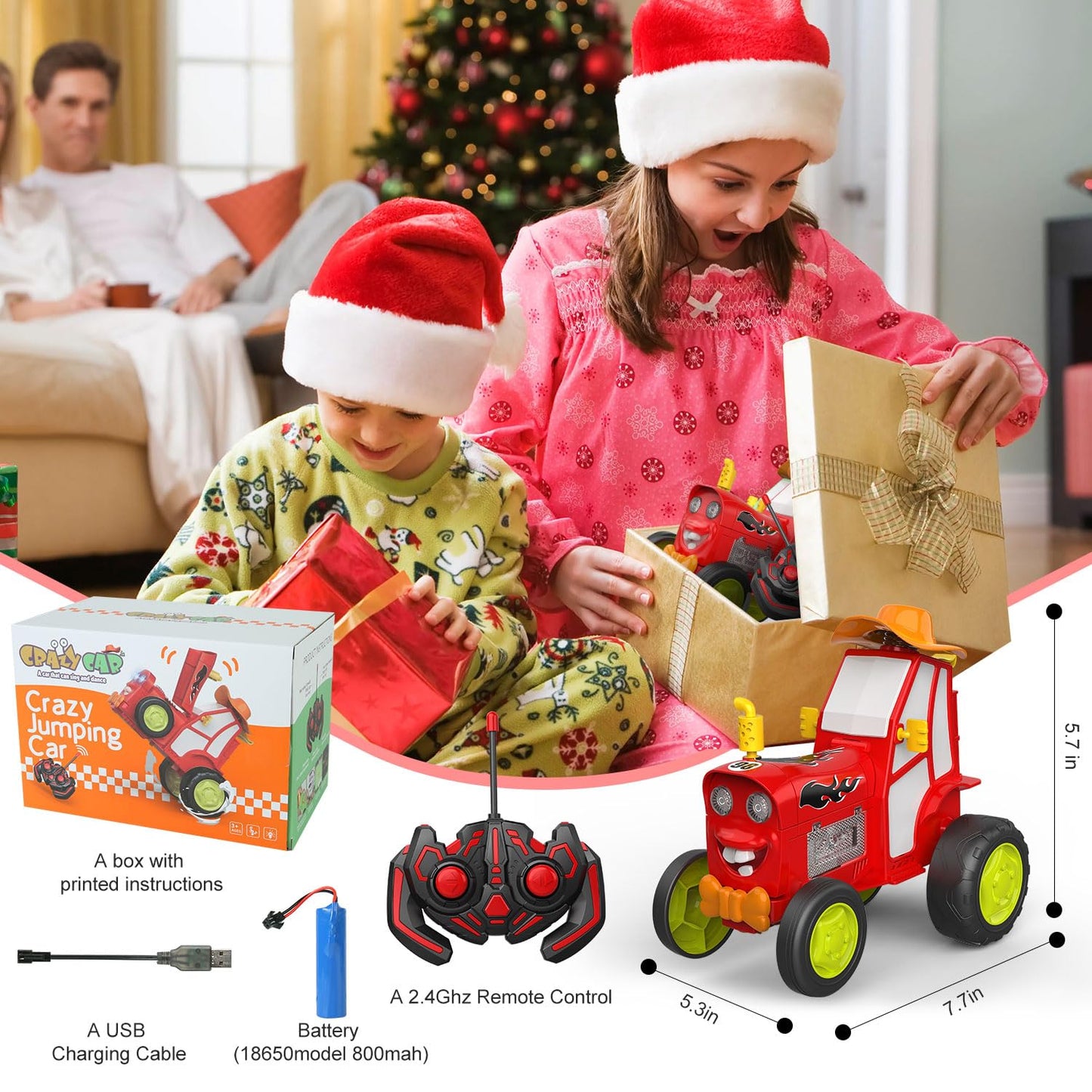 Crazy Jumping Car Toys, Remote Control Car, 2024 New Wireless Stunt Dancing Car with LED Light Music Rocking Tumbling,Rechargeab