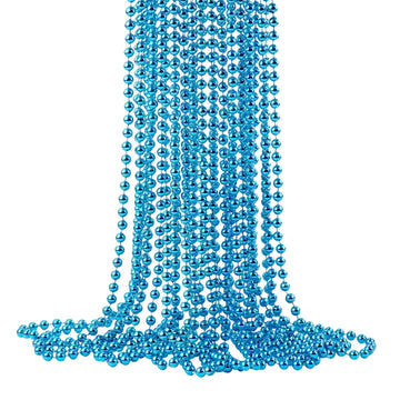 YAXINRUI 33 Inch 7 mm Metallic Teal Bead Necklaces, 15pcs Mardi Gras Beads Bulk Round Beaded Necklaces Costume Necklace for Mard