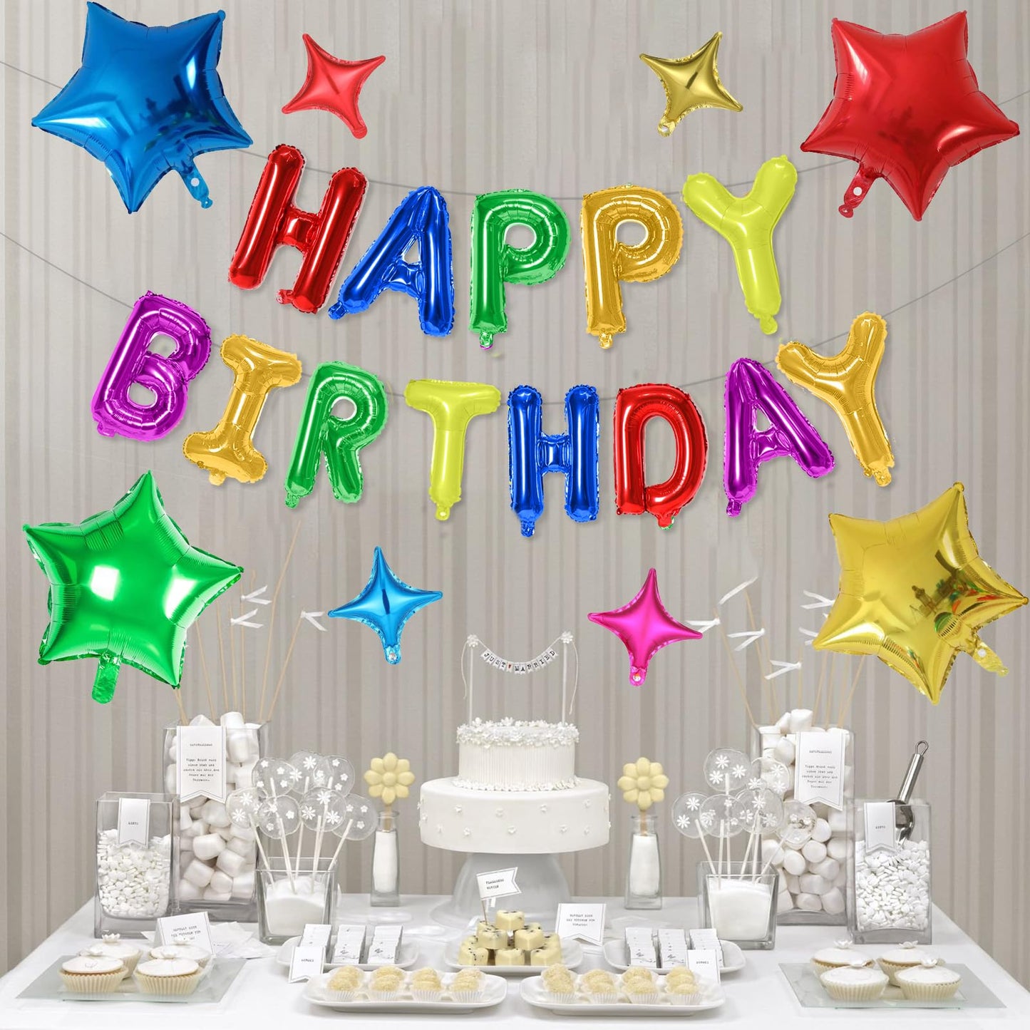 Happy Birthday Balloons Banner, Colorful Happy Birthday Foil Balloons 16 Inch Mylar Foil Letter Balloons With 8 Pcs Multi-Color