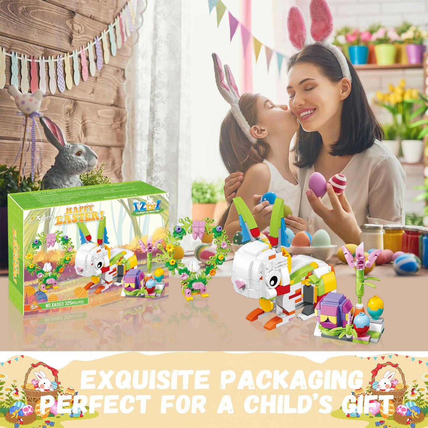 12Pcs Easter Egg Fillers Building Kits, Easter Rabbit 12 In 1 Building Blocks Set, Easter Bricks Toy Gift Easter Egg Fillers, Ea