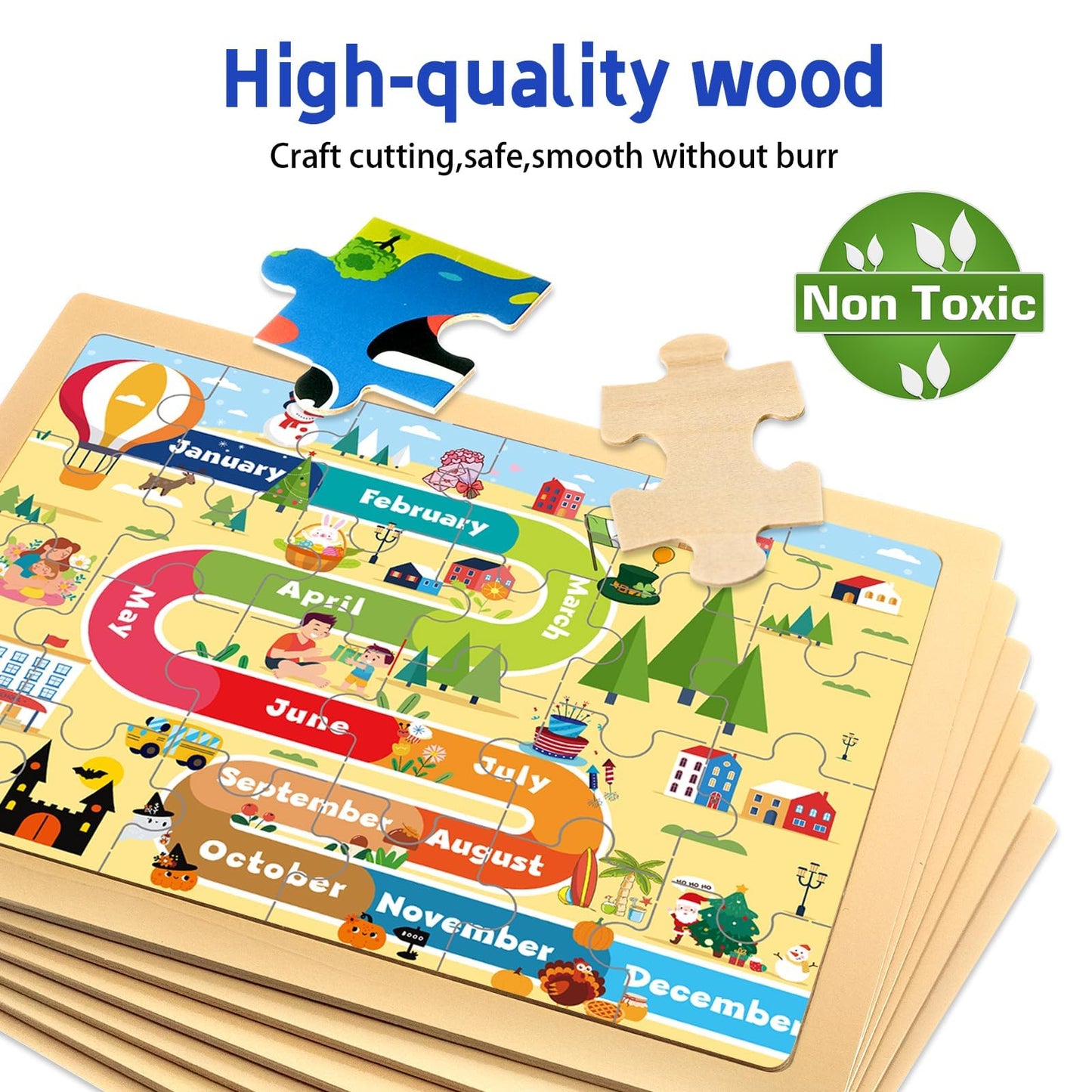 EggSun Christmas Wooden Puzzles for Toddlers 3-5 6 Packs 24Pcs Jigsaw Wooden Number Shape Puzzles for Ages 4-8 Preschool Educational Brain Toys Gifts for Boys and Girls 2 4 3 5 Year Old(Season)