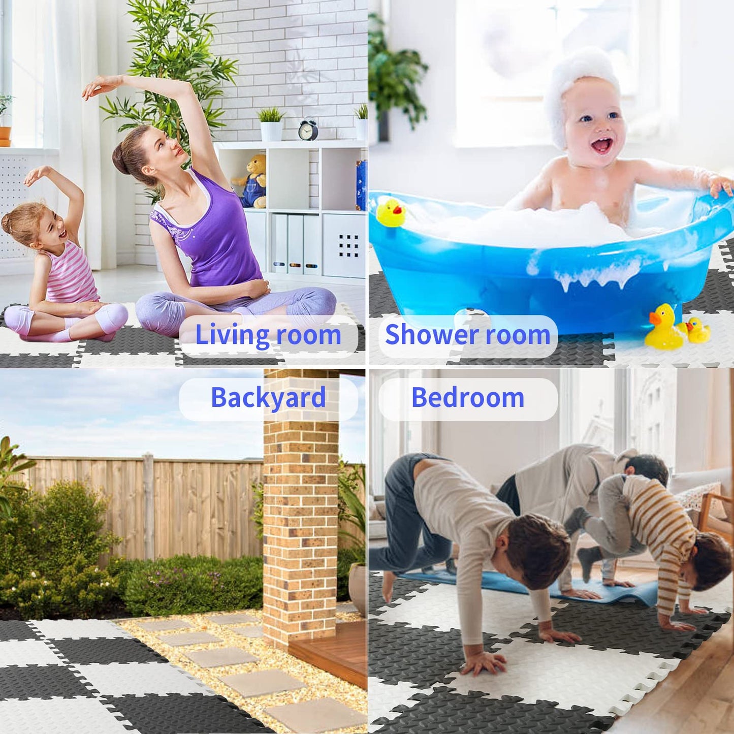 Tamiplay Foam Play Mat - 0.4 Inch Soft Eva Non-Toxic Interlocking Tiles, Baby Exercise Puzzled Floor Mats, 16 Tiles (White/Black