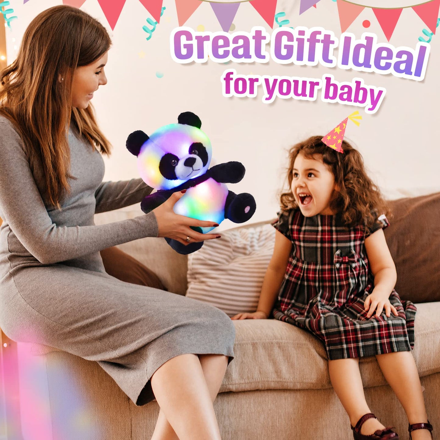 Bstaofy Light Up Panda Stuffed Animal Led Panda Bear Soft Plush Toys Glow In Dark Bedtime Companion With Night Lights Birthday For Toddler Kids, 12''