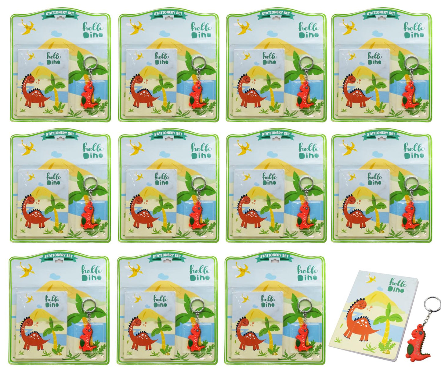 Asera Stationery Gift Set For Kids With Diary And Keychain Party Favor Return Gift Set For Boys/Girls Birthday Gift (Dino 12 Pcs