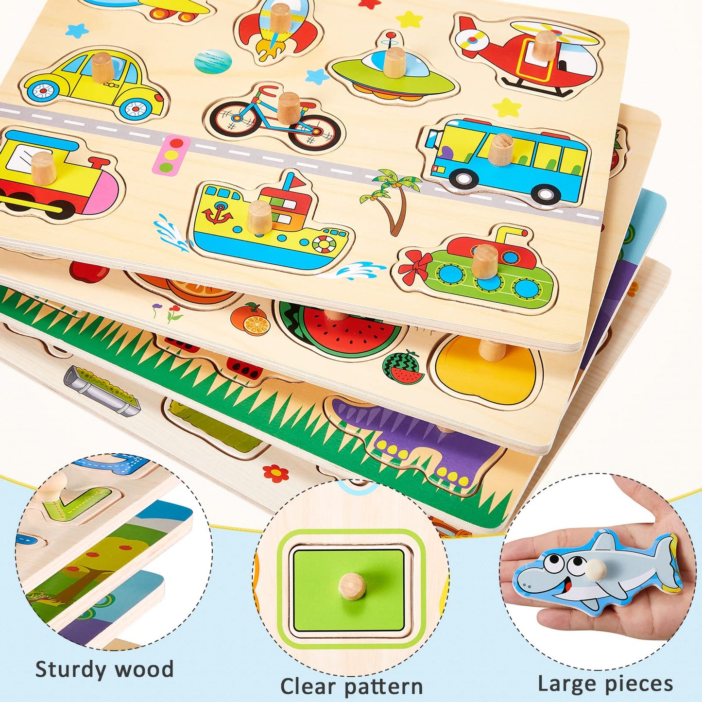 9 Pack Wooden Peg Puzzles For Toddlers With Puzzle Storage Rack Set Alphabet Wooden Toddler Puzzles Jigsaw Numbers Kids Wood Puzzles For Over 4 Years Educational Learning Knob Puzzle