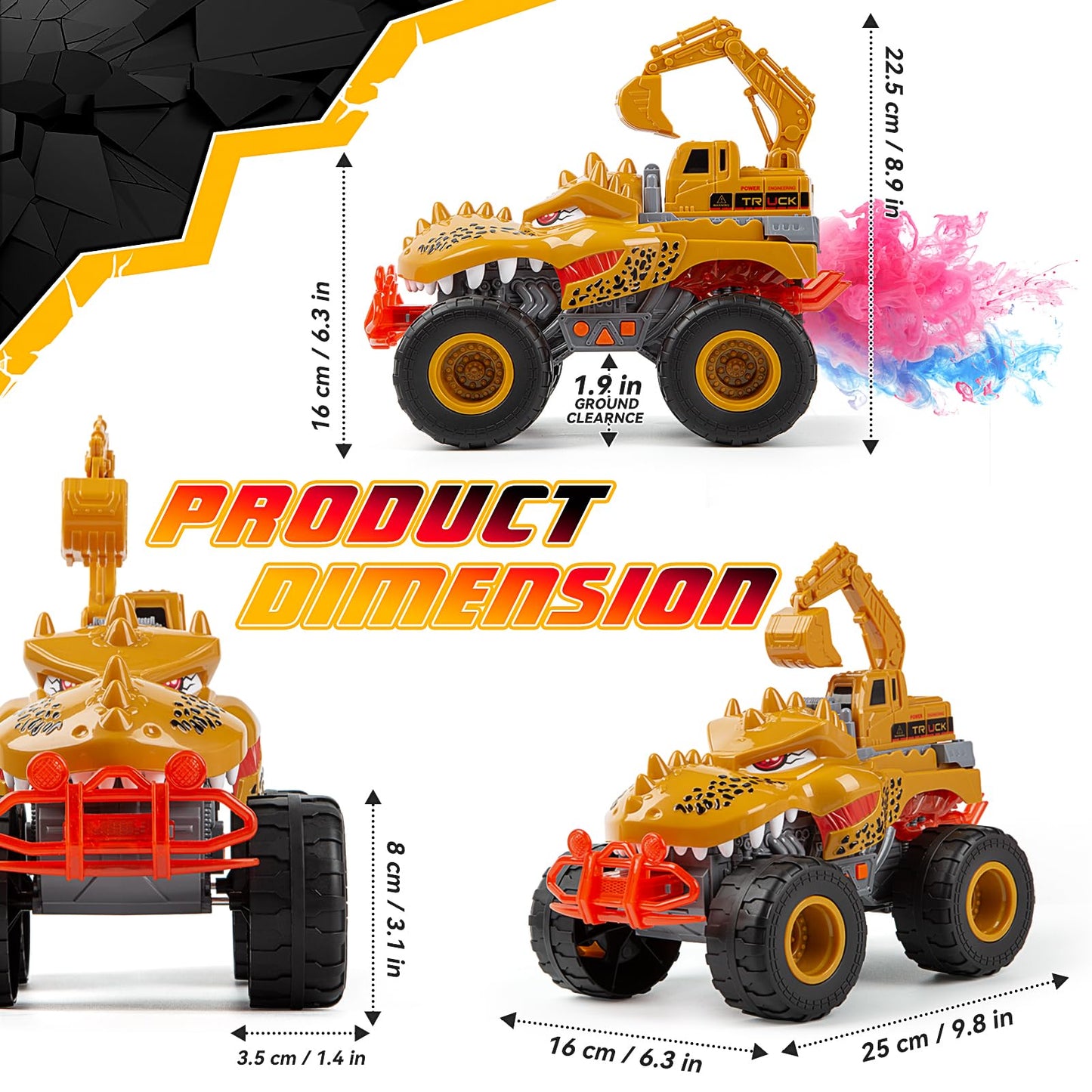 Veslier Dinosaur Monster Truck Toys for Boys Age 3 4 5 6 7 Year Old -Lights & Sounds Large Transportation Truck Toy for Kids Boy