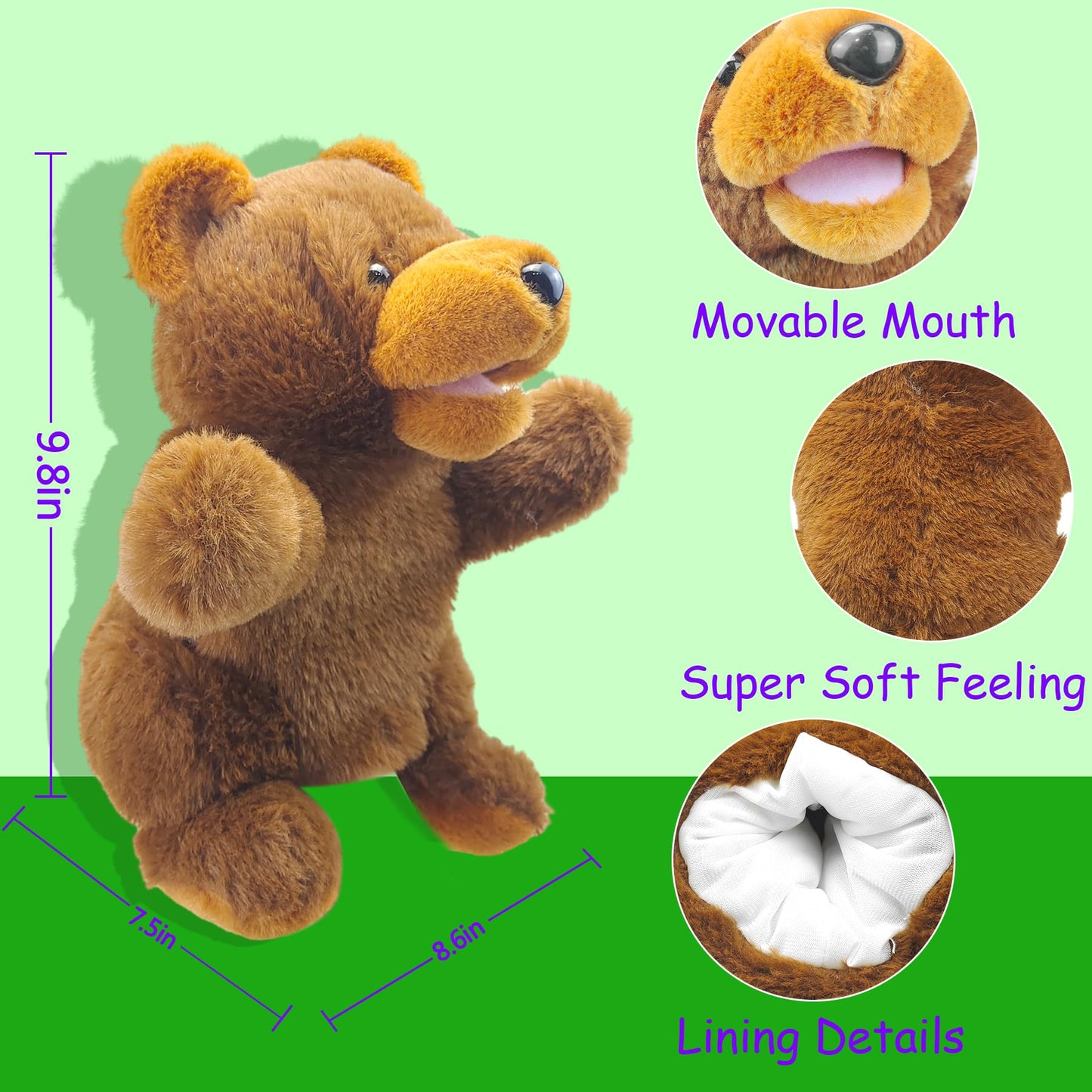 Okegztoa Hand Puppets Bear Puppet,10'' Animal Hand Puppets For Kids,Hand Puppets For Toddlers 1-3 And Kids With Movable Mouth,Sl