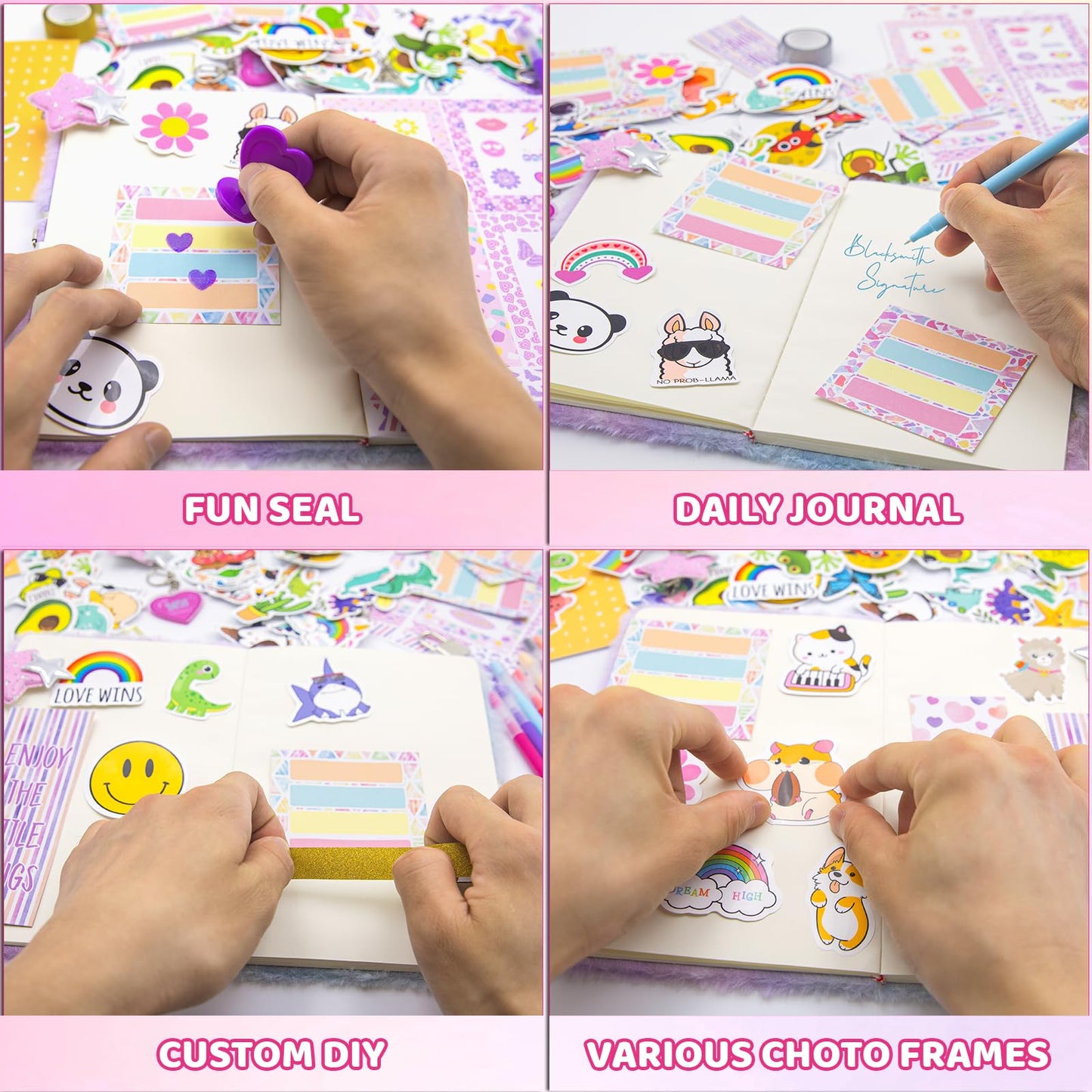 HoomTop DIY Cat Journal Kit Kids Diaries with Lock for Girls Ages 6 7 8 9 10 11 12 14 Birthday Christmas Gifts