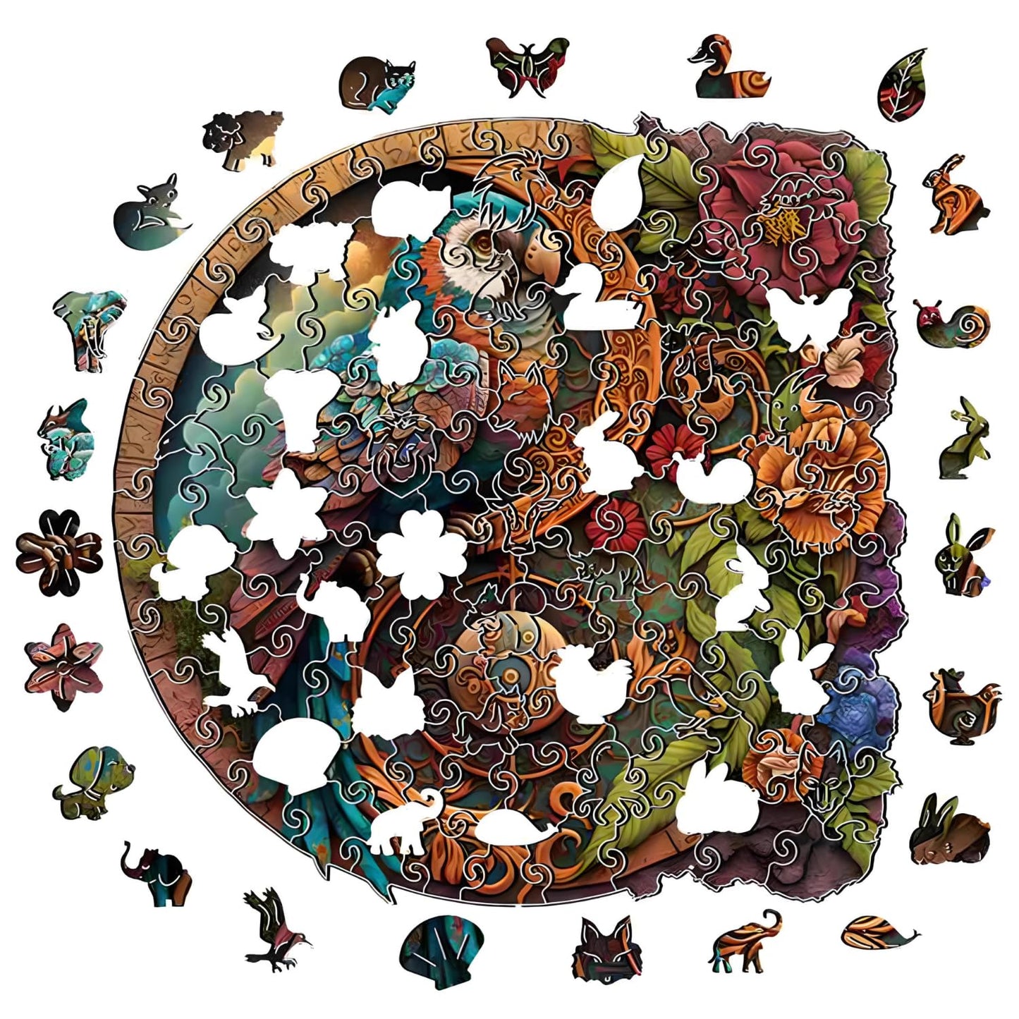 CRAFTHUB Wooden Jigsaw Puzzles - Parrot Yin Yang - Wooden Puzzles for mature-themeds & Kids - Animal Shaped  Family Games  Gift Ideas for Women and Men  134 Piece  A3 Size  10x10.1