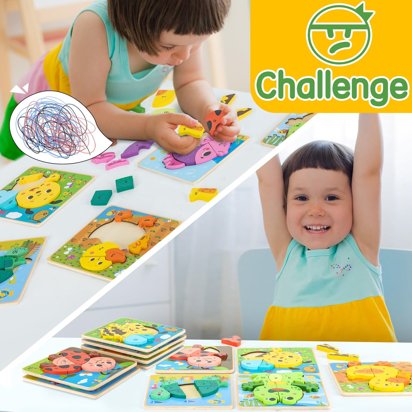 Deli Wooden Toddler Puzzles, 6 Pcs Animals Puzzles For Toddler, Montessori Preschool Educational Learning Toys Make A Great Gift