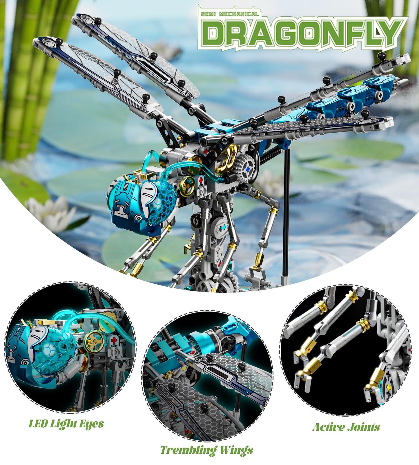 Loyratche Mechanical Dragonfly Building Blocks for mature-themeds  Insect Animal World Model with LED Light & Display Stand  Educational STEM Toys for mature-themed Home or Office D?cor (866PCS)