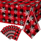 8 Pieces Red and Black Buffalo Plaid Merry Christmas Party Tablecloth Decorations,Plastic White Snowflake Buffalo Plaid Sign Tab