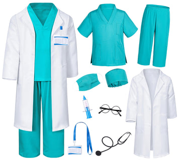 Doctor Costume For Kids Scrubs Pants With Accessories Set Children Party Cosplay Green 5T-6T