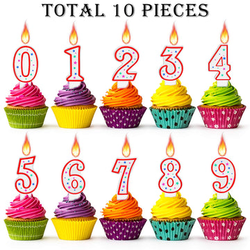 10 Pieces Birthday Number Candles Polka Dot Colorful Birthday Candles Cake 0-9 Candles for Birthday Wedding Anniversary Reunions