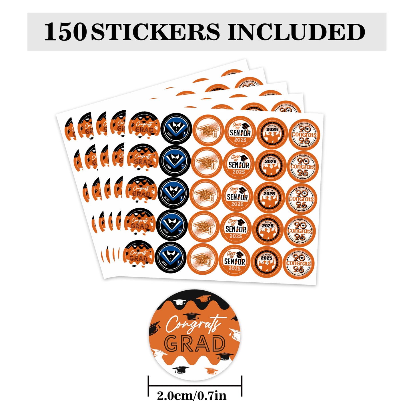 Class of Senior 2025 Blue and Black Graduation Party Favors Stickers for Chocolate Kisses, Class of 2025 Round Stickers,Graduati