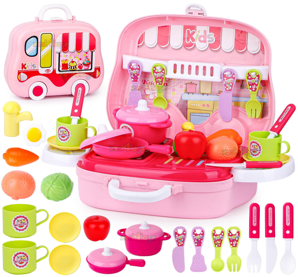 zest 4 toyz Kitchen Set for Kids Girls Pretend Play Toys Little Chef for Kids in Chef Portable Suitcase Role Play Fun Toys for G
