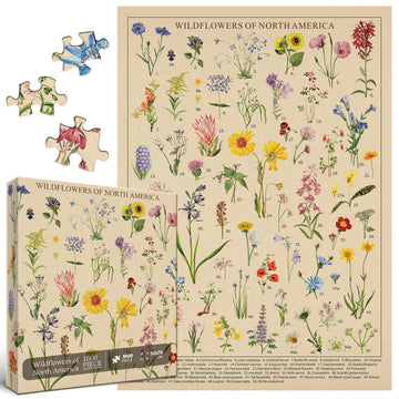 Vintage Wildflowers Puzzle 1000 Pieces For Adult, Botany Plant Flower Puzzle Of Wildflowers Of North America, Floral Jigsaw Puzzles Nature