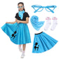 Rabtero Kids Sock Hop Costume, Girls 1950S Dress Costume, 50'S Poodle Skirt With Scarf, Glasses And Socks For Girls 12-14, Large, Blue
