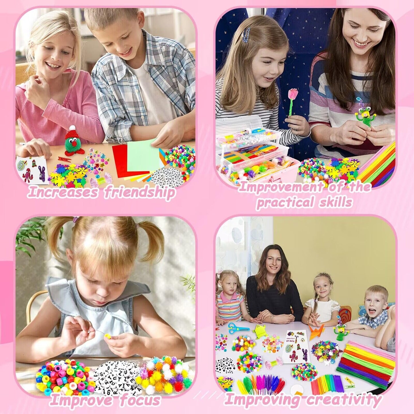 3000 Arts and Crafts Supplies for Kids Craft Kit All in 3 Layered Craft Box with Pipe Cleaners Crafts for Kids Age 4-6, 6-8, 8-1