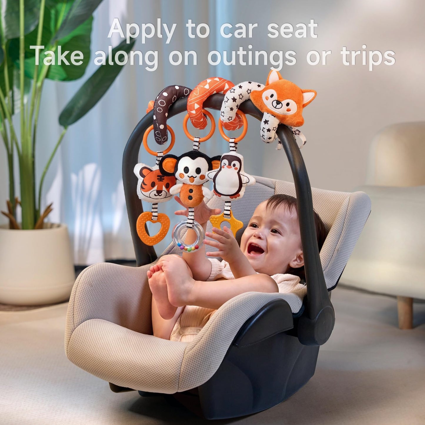 Tumama Baby Car Seat Toys, Black And White High Contrast Newborn Infant Hanging Toys, Crib Stroller Spiral Wrap Toys With 3 Pcs