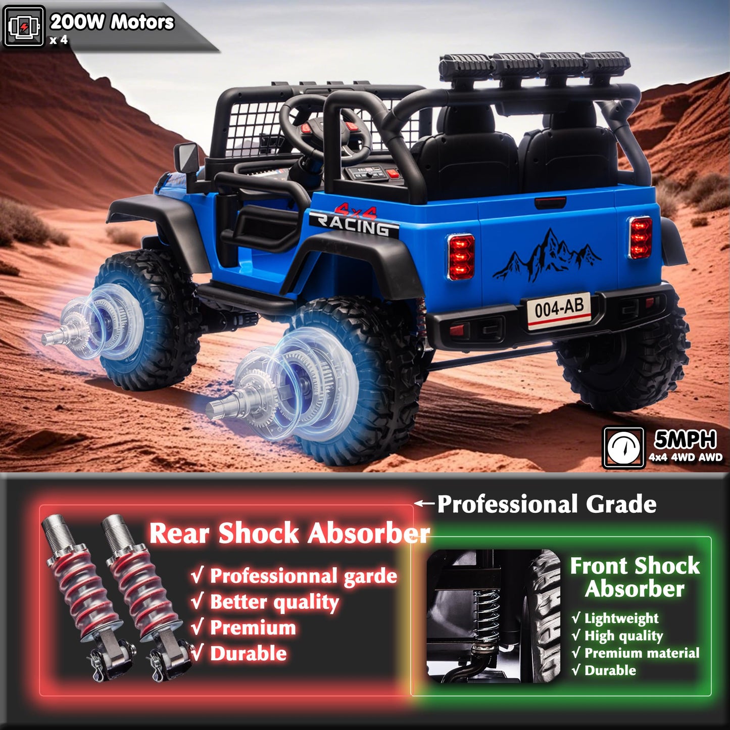 sopbost enhanced 24V Ride On Car with Remote Control  4x200W  2 Seater Ride On Toy for Kids  4WD Kids Electric Vehicles  Ride On Truck XL with EVA Tires Wheels  Bluetooth (Blue)