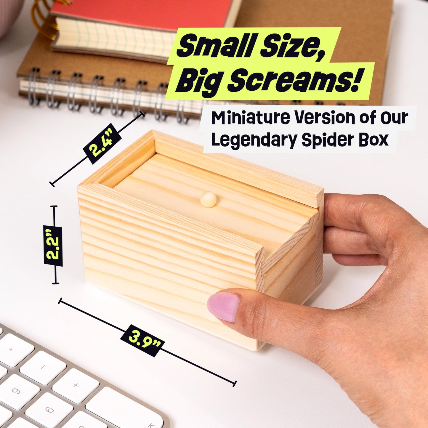 Funfamz Mini Spider Prank Box - Surprise Wooden Gag Gift, Perfect For Birthday, April Fools Day, Harmless Joke With Rubber Spider, Startling & Reusable Prank Kit