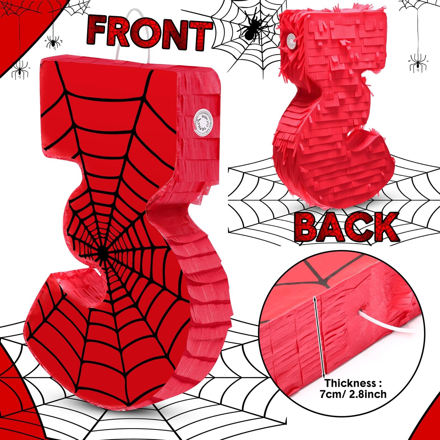 WinnerWhy Number 3 Spider Piata Bundle with Blindfold and Bat Comic Hero Small Piata Birthday Party Decoration for Mexican Fiest