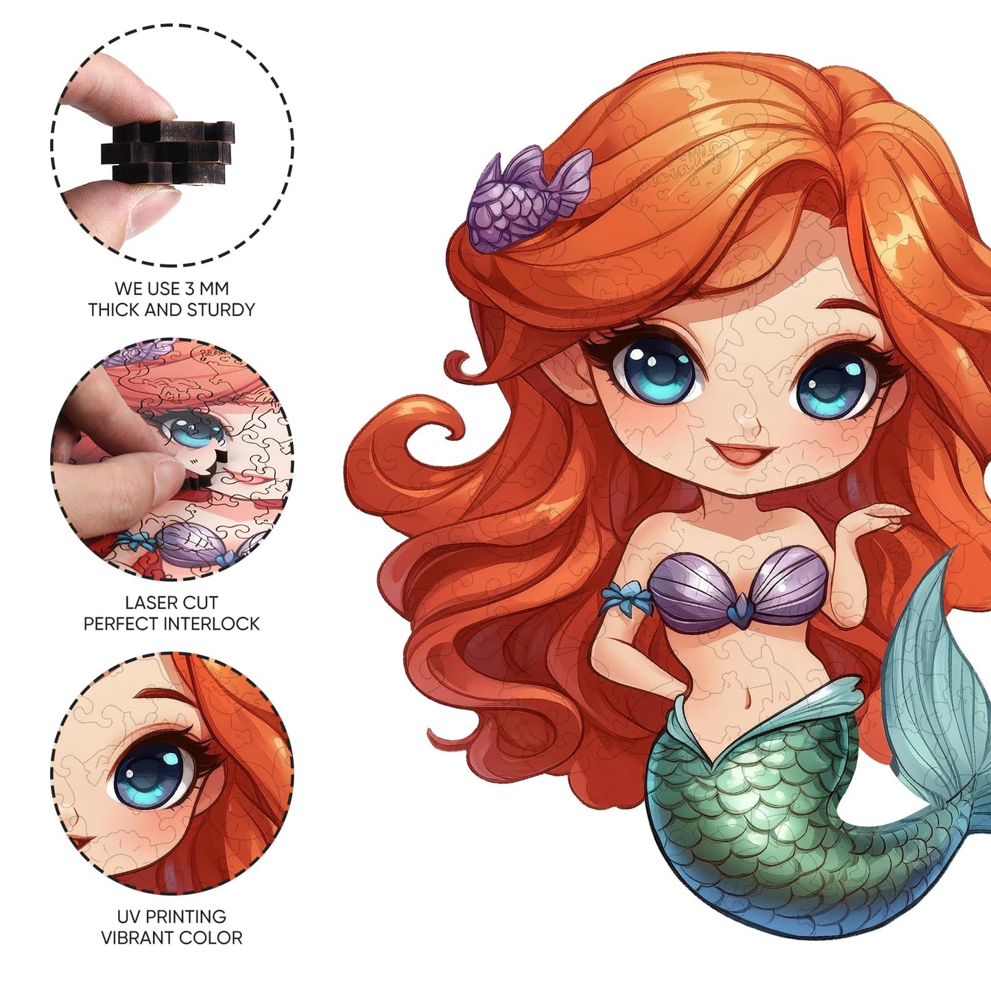 Jiroinlly Wooden Puzzles for mature-themed and Kids  100 Pieces Ocean Puzzle  Unique Shaped Mermaid Wooden Preschool Puzzle  Toddler Wooden Puzzle Toy Gift for Family and Friends  Suitable for Family Games