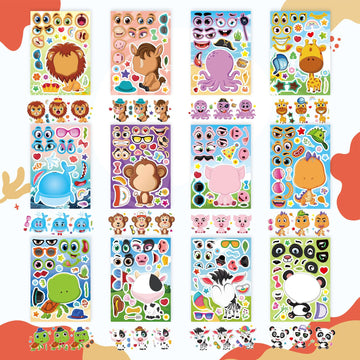 24 Pcs Make A Face Stickers For Kids - Make Your Own Stickers Animal Mix And Match Sticker Sheets With Safaris, Sea And Farm Ani