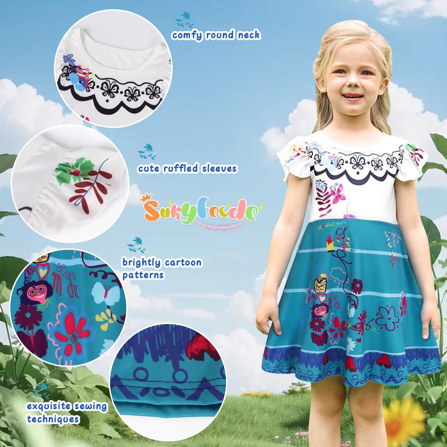 Sukyfecde Mirabel Dress For Toddler Girls Princess Costume Birthday Halloween Dress Up Role Play Outfits 4T White