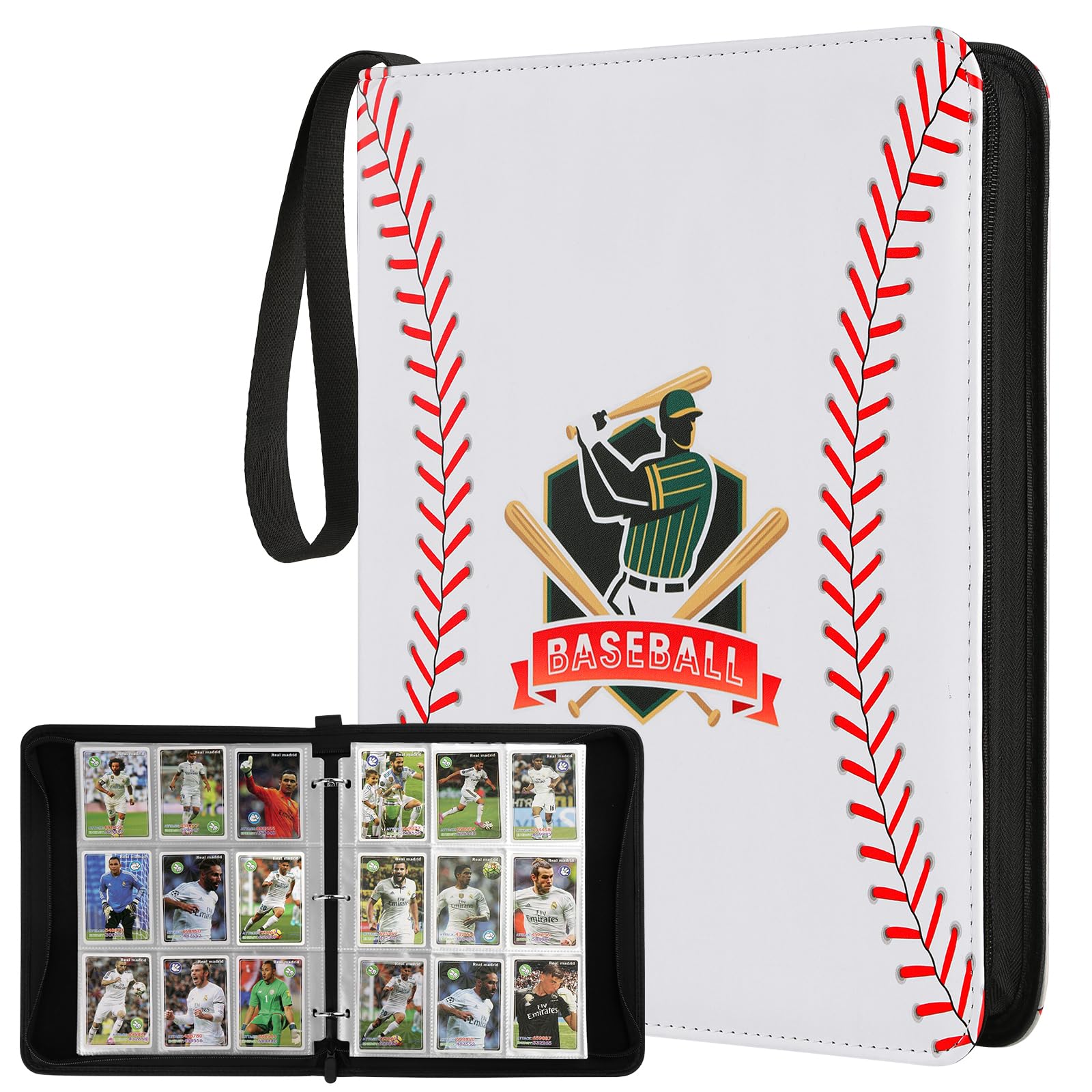 Baseball Trading Card Binder 9 Pocket  enhanced Zip Trading Card Binder  Waterproof 720 Double Sided Pocket PU Collection Binder  Card Album for YuGiOh  MTG  TCG  Game Cards & Sports Cards (white 2)