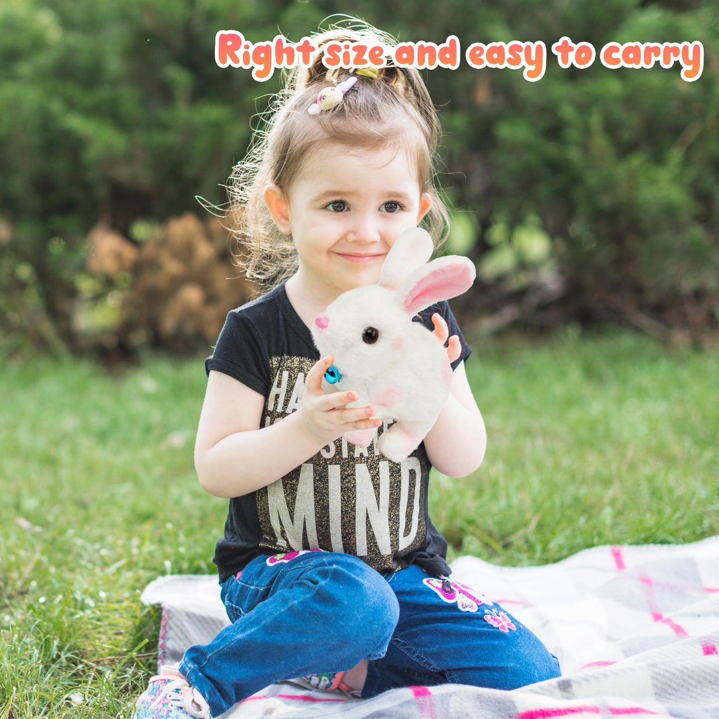Easfan Walking Bunny Stuffed Animal Interactive Jumping Spotted Rabbit Talking Hopping Ears Nose Moving Educational Plush Toy Easter Birthday Gifts For Kids Girls, 7''…