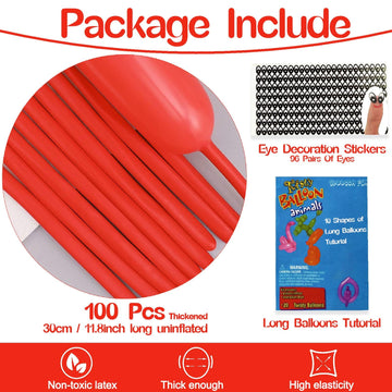 260 Balloons Red, Thickened 100 Pack Long Balloons Twisting Skinny Magic Balloons For Balloon Arch Animals Clown Kids Birthdays
