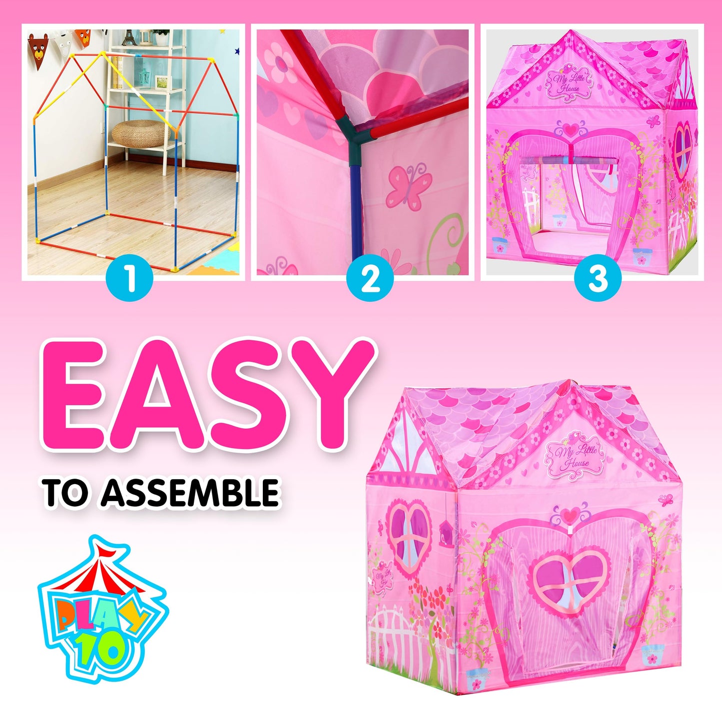 Play 10 Kids Tent, Princess Castle Pink Tent For Kids, Kids Playhouse Kids Play Tent, Kids Tent Indoor Playhouse For Kids Outdoor, 37 * 28 * 40Inch,Big Enough For 2-3 Little Kids Play Together