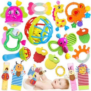 Baby Rattles 0-6 Months - 17 Pcs Baby Rattle Toys Set Infant Toys For 0-3 Months Baby Toys 3-6 Months Newborn Toys With Teething And Wrist Socks Rattle For 0 1 2 3 4 5 6 7 10 12 Month Babies Boy Girl