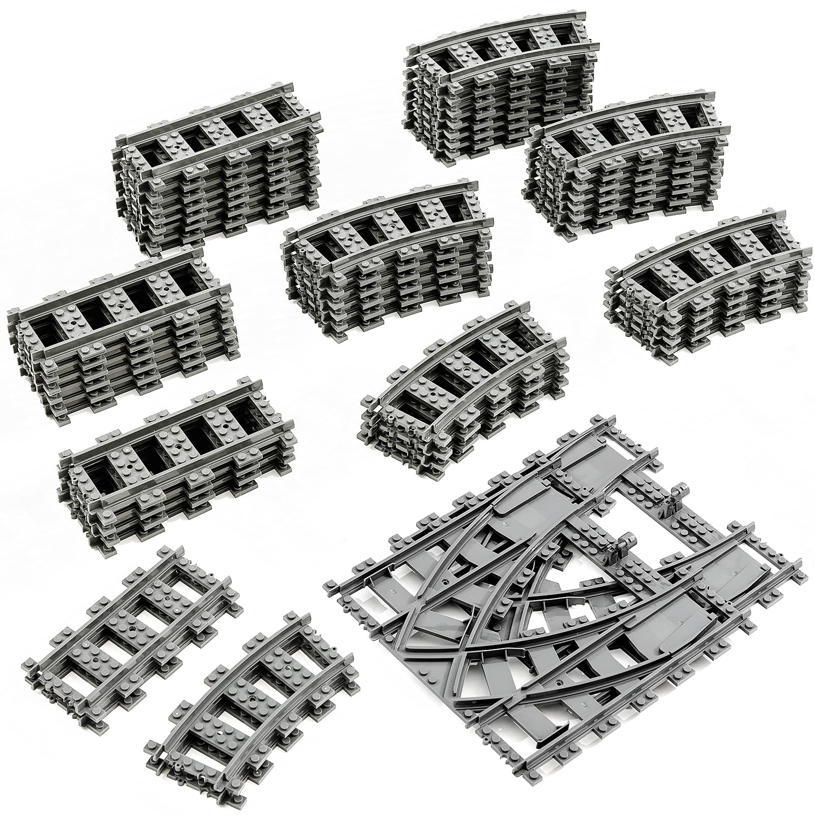 Mannidoo Classic City Train Tracks, 54 Pieces Railroad Tracks With 32 Curved Tracks, 20 Straight Tracks And 2 Switch Train Track